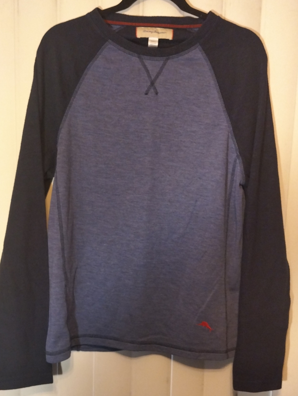 Tommy Bahama Navy and Heather Blue Raglan Long-Sleeve Shirt